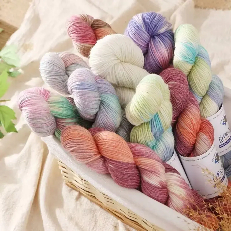 100g/roll Merino Wool Yarn Handmade Dyed Wool Yarn Soft Sweater Scarf Hat Woven Rainbow Baby Yarn 270M