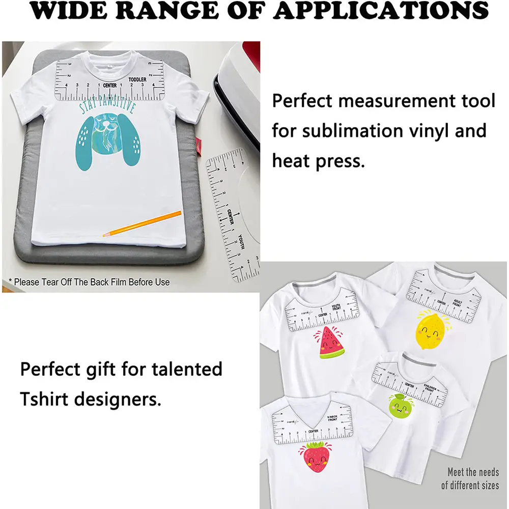 8Pcs T-Shirt Ruler Guide Center Designs Set for Clothing Front Back V-Neck DIY Template Alignment Tools