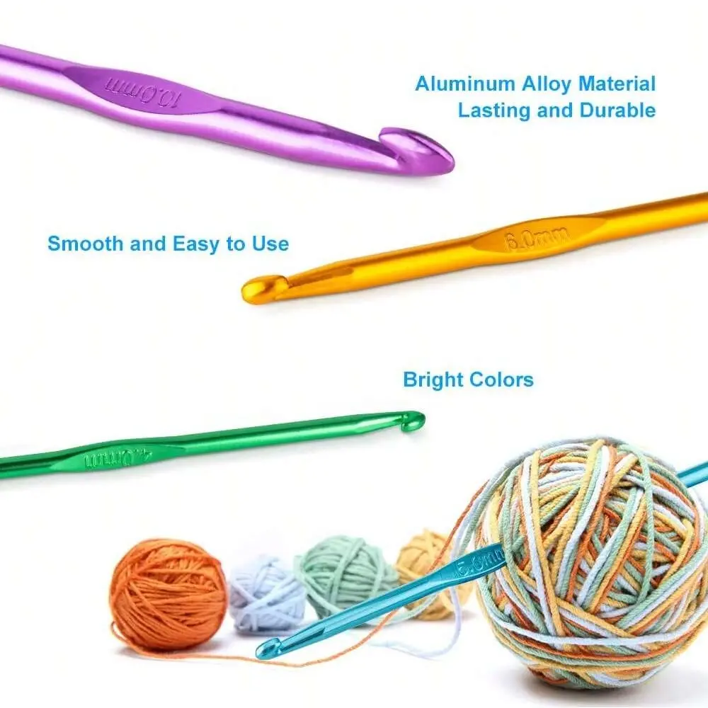 43pcs Crochet Set Aluminum Ergonomic Handle Crochet Hooks Ergonomic Aluminum Handle with Stitch Markers Large-Eye Blunt Needles