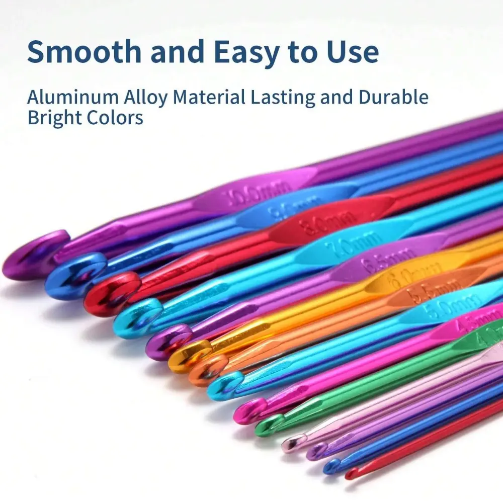 43pcs Crochet Set Aluminum Ergonomic Handle Crochet Hooks Ergonomic Aluminum Handle with Stitch Markers Large-Eye Blunt Needles