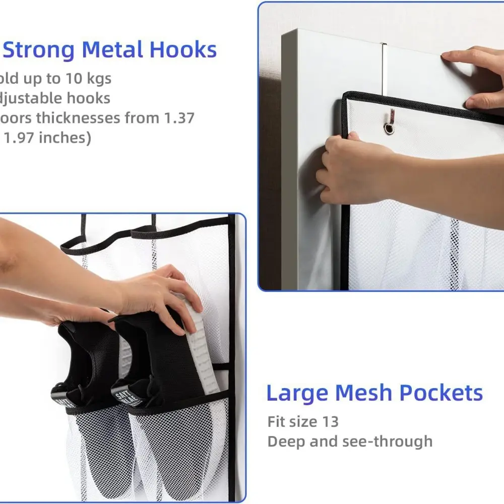 14/35 Pockets Over The Door Shoe Rack Large Mesh Pockets With 4 Hooks for Closet Hanging Shoe Rack Holder Hanger Storage Bag