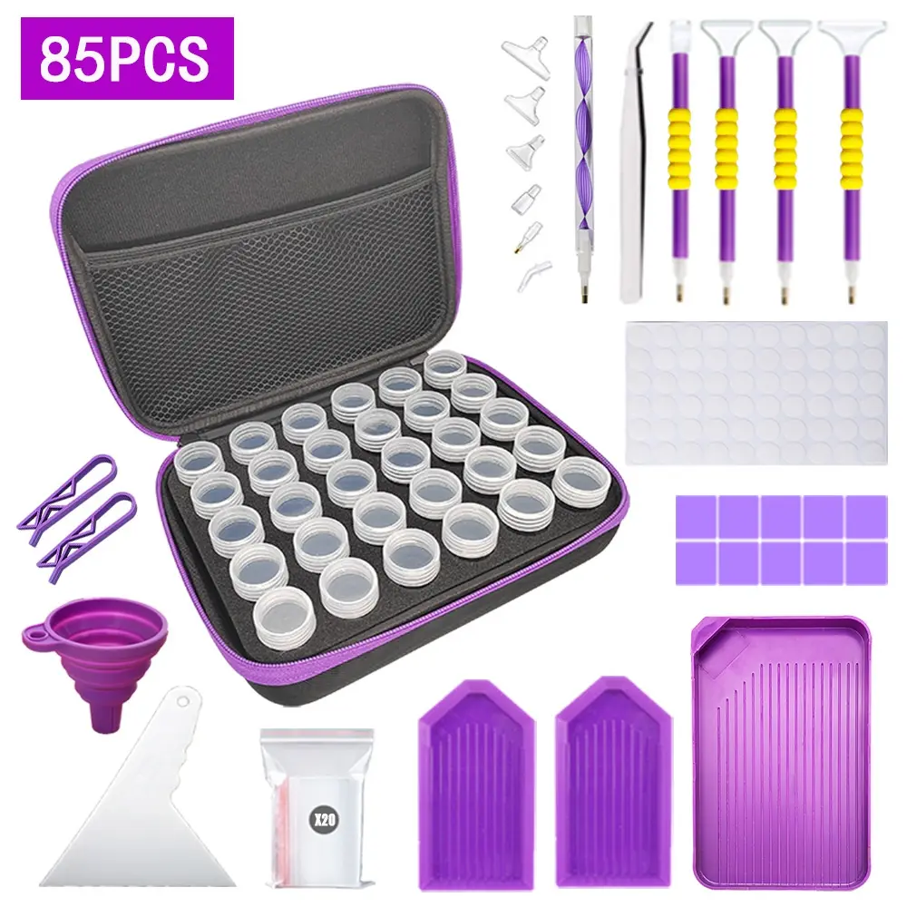 DIY Purple Diamond Painting Accessories 5D Diamond Painting Cross Stitch Embroidery Pen Tools Tweezers Funnel Tray Set