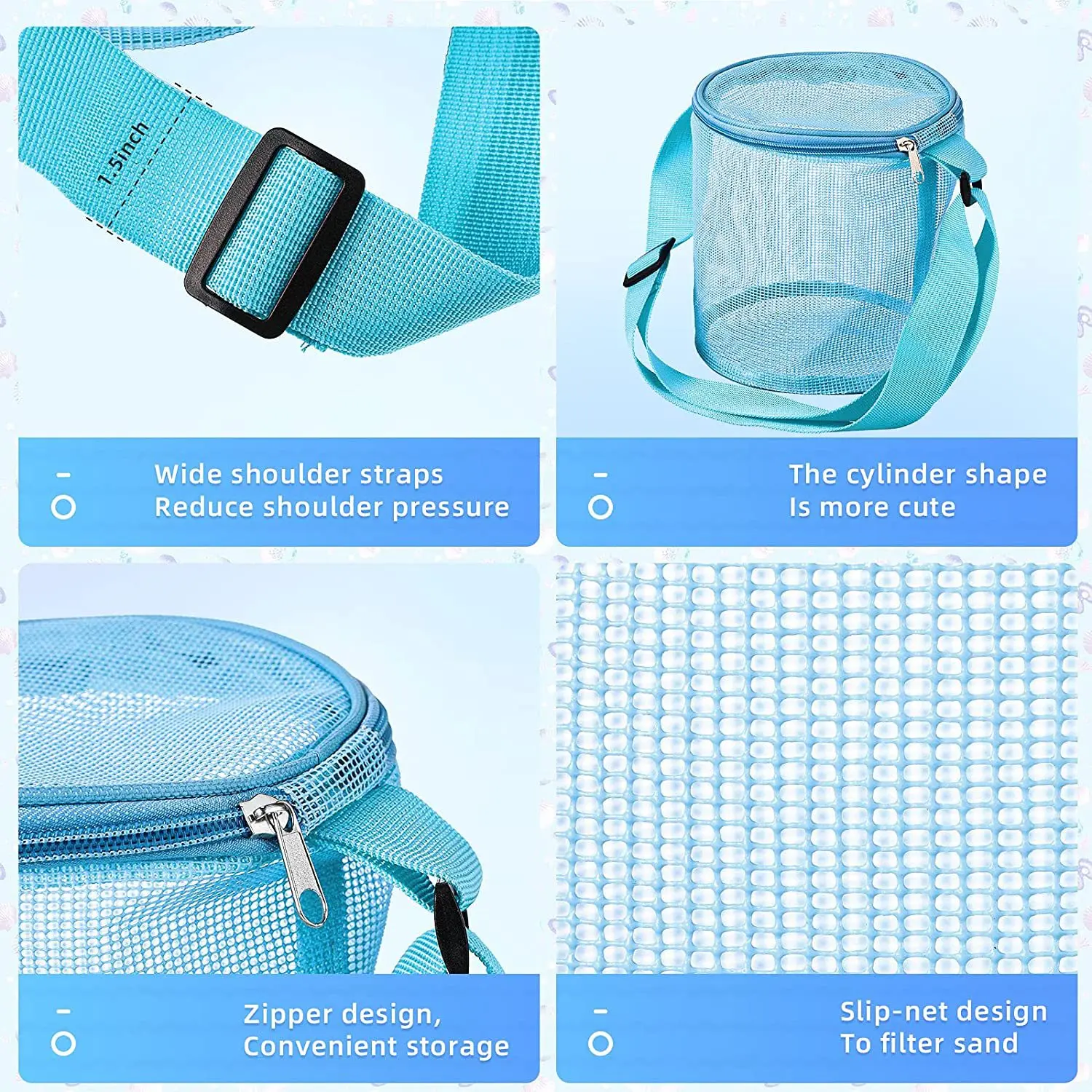 Children's Mesh Shell Storage Bag Beach round Sand Digging Bucket Toy Organizer Collection Bag for Swimming Outdoor Sports