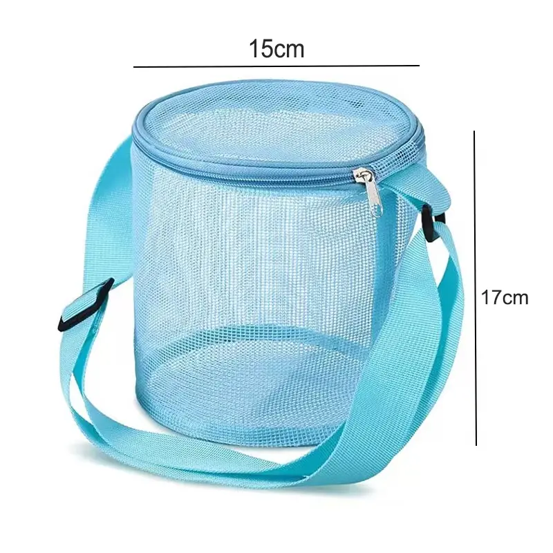 Children's Mesh Shell Storage Bag Beach round Sand Digging Bucket Toy Organizer Collection Bag for Swimming Outdoor Sports