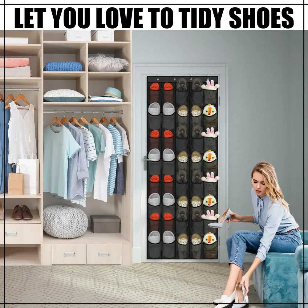 14/35 Pockets Over The Door Shoe Rack Large Mesh Pockets With 4 Hooks for Closet Hanging Shoe Rack Holder Hanger Storage Bag