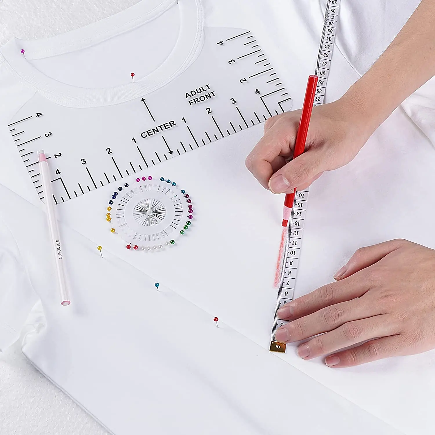8Pcs T-Shirt Ruler Guide Center Designs Set for Clothing Front Back V-Neck DIY Template Alignment Tools
