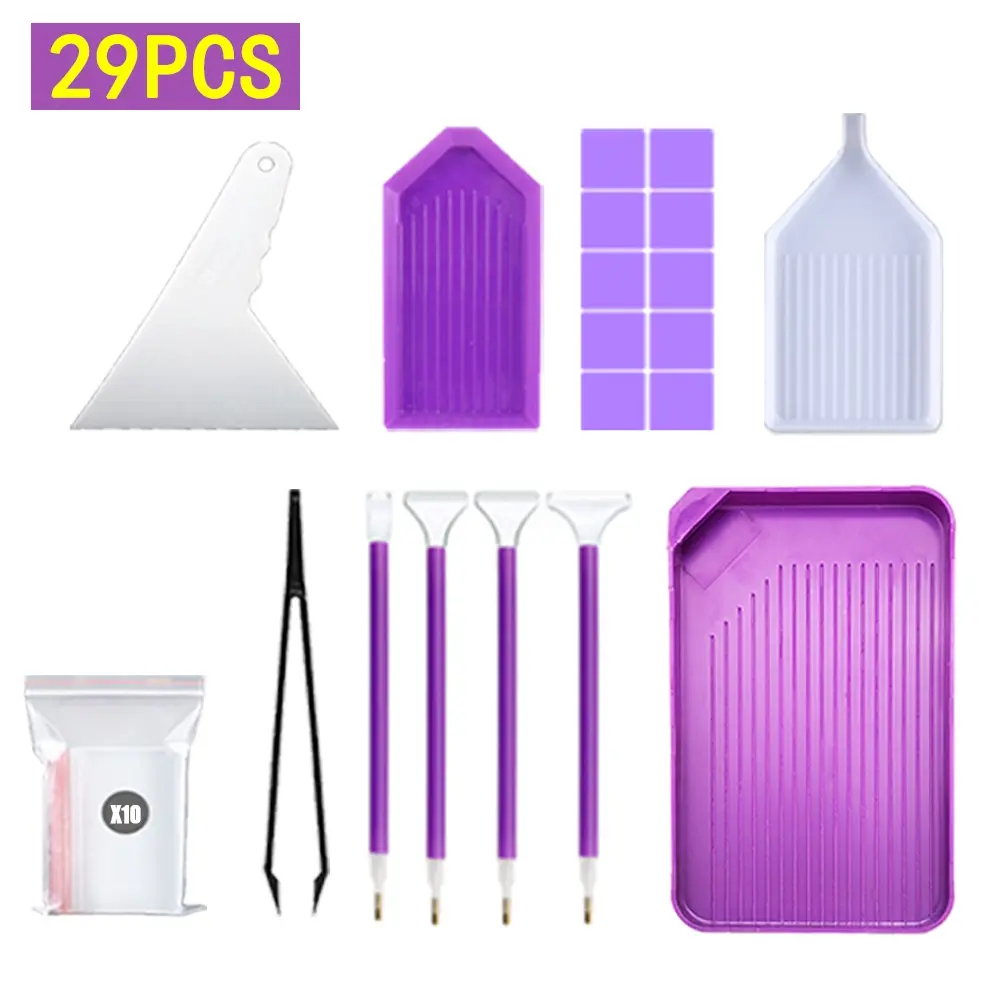 DIY Purple Diamond Painting Accessories 5D Diamond Painting Cross Stitch Embroidery Pen Tools Tweezers Funnel Tray Set
