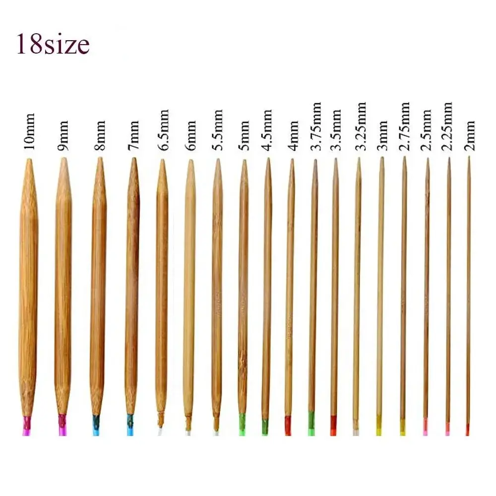 18pcs Bamboo Knitting Needles Set 2mm-10mm Wooden Knitting Needles with Colorful Plastic Tube for Weave DIY Crafts Tools