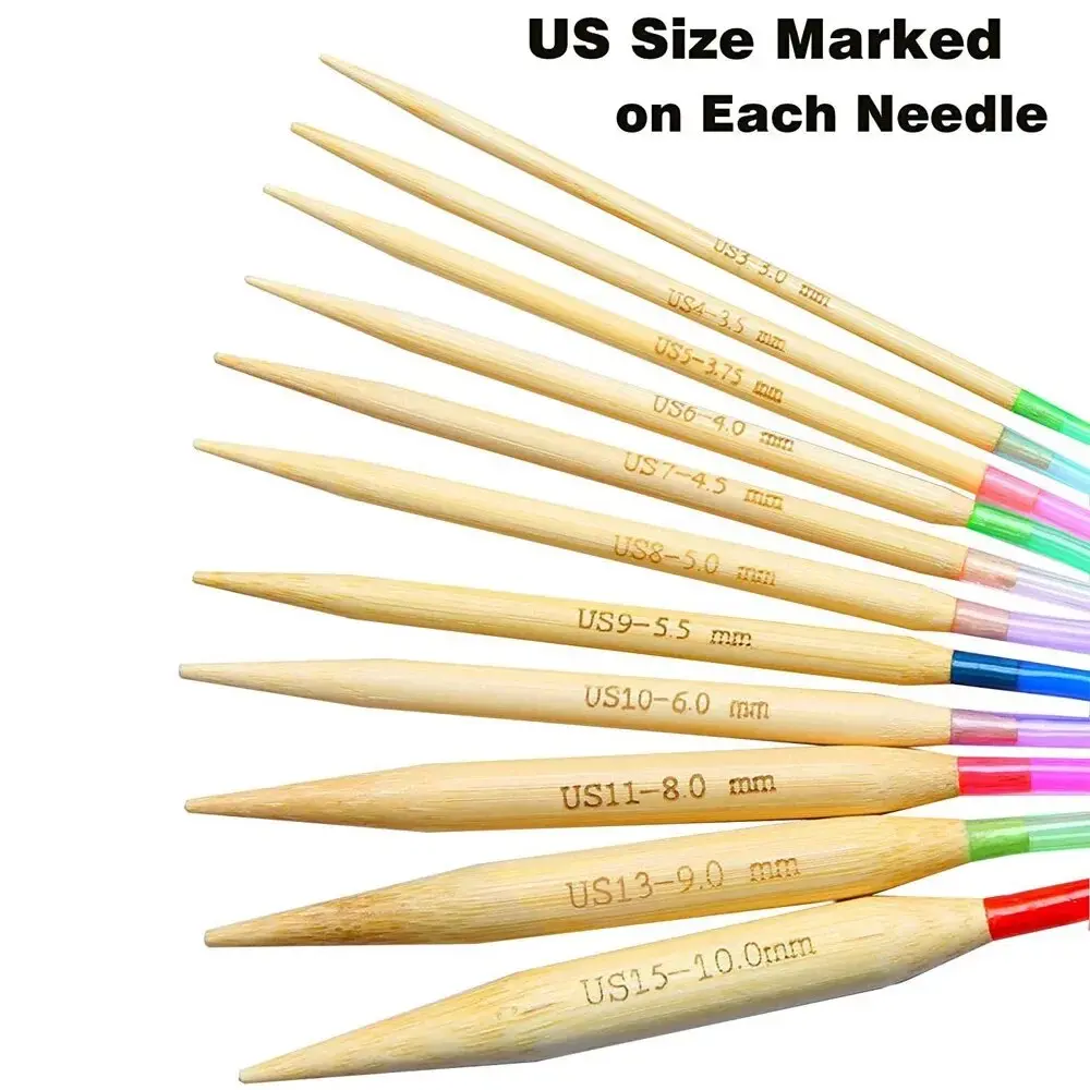 18pcs Bamboo Knitting Needles Set 2mm-10mm Wooden Knitting Needles with Colorful Plastic Tube for Weave DIY Crafts Tools