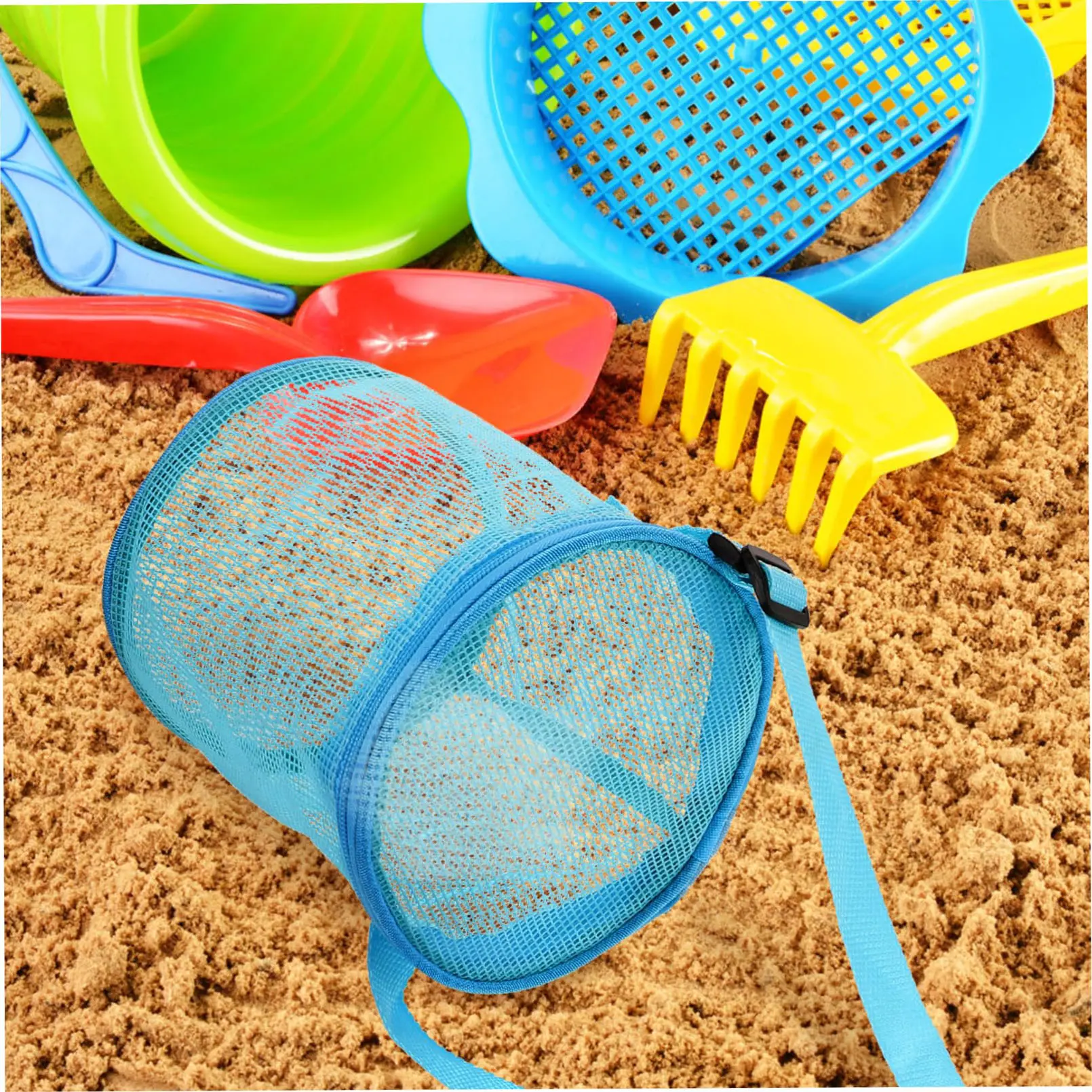 Children's Mesh Shell Storage Bag Beach round Sand Digging Bucket Toy Organizer Collection Bag for Swimming Outdoor Sports