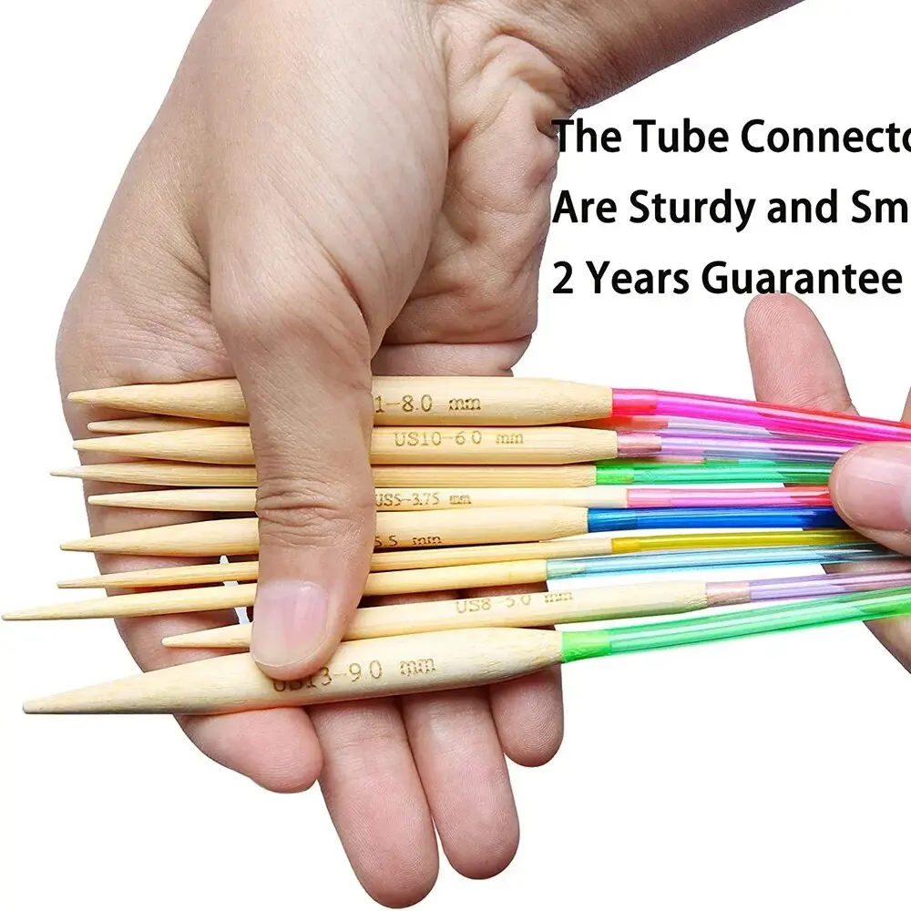 18pcs Bamboo Knitting Needles Set 2mm-10mm Wooden Knitting Needles with Colorful Plastic Tube for Weave DIY Crafts Tools