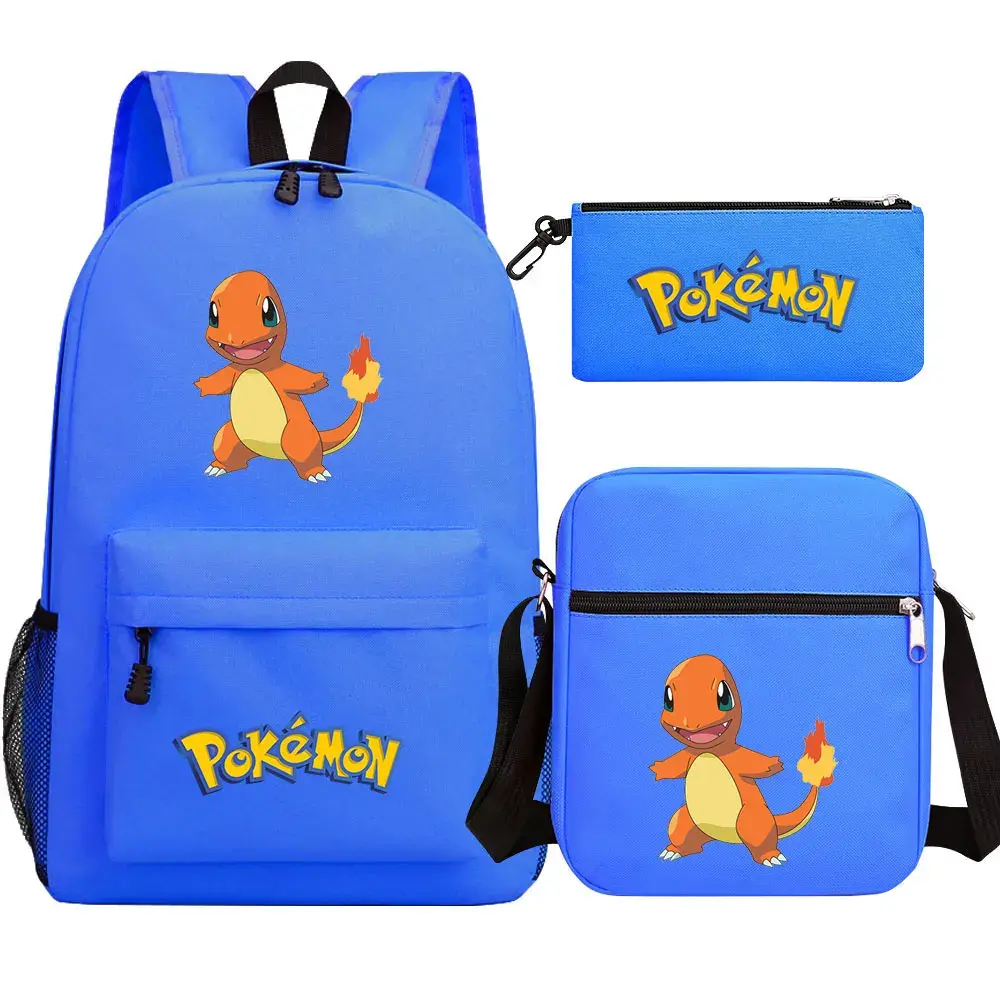 New Charmander Charizard Gengar 3Pcs Boy Girl Kids School Book Bags Travel Backpack Shoulder  Bag Pen Bags For Men Women
