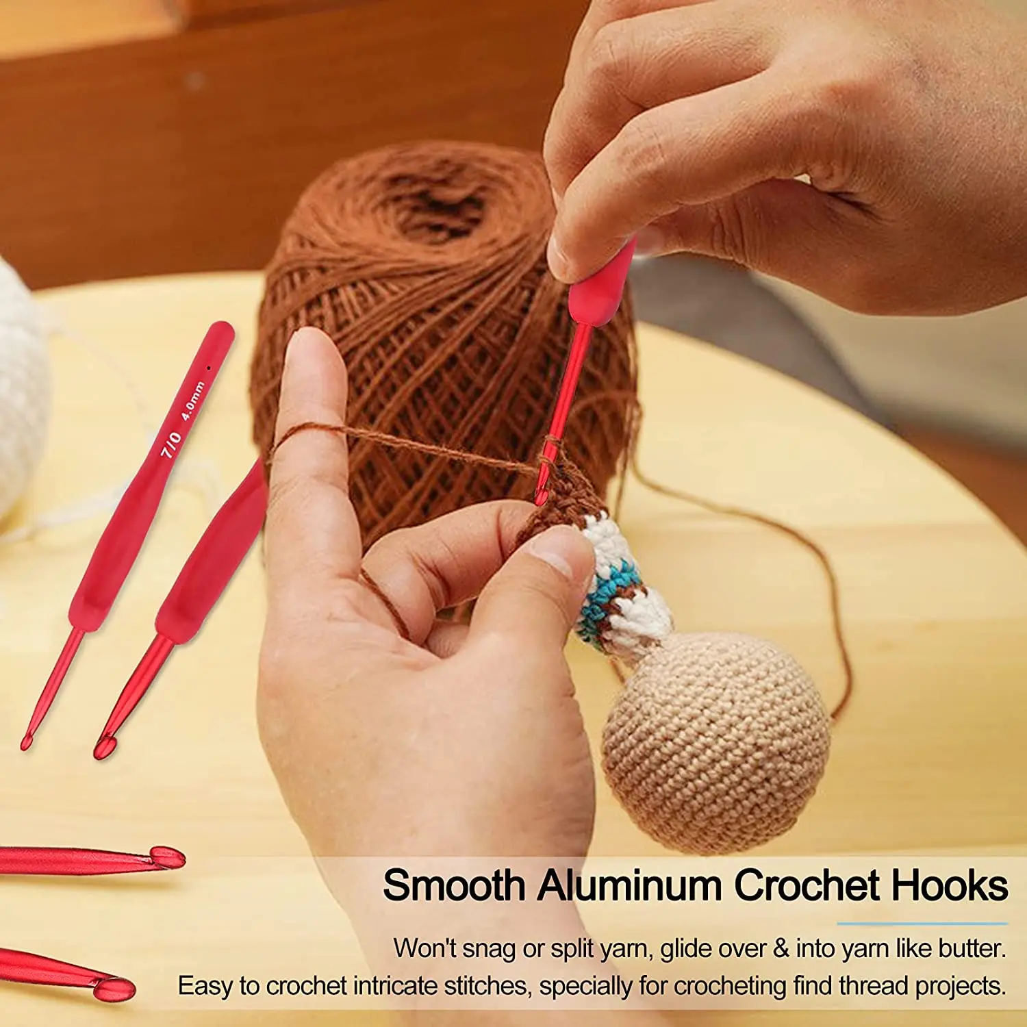 9Pcs Red Crochet Hooks Ergonomic Crochet Hook Set Soft Touch Aluminum Crochet Needle for Arthritic Hands Crochet Kit for Beginne