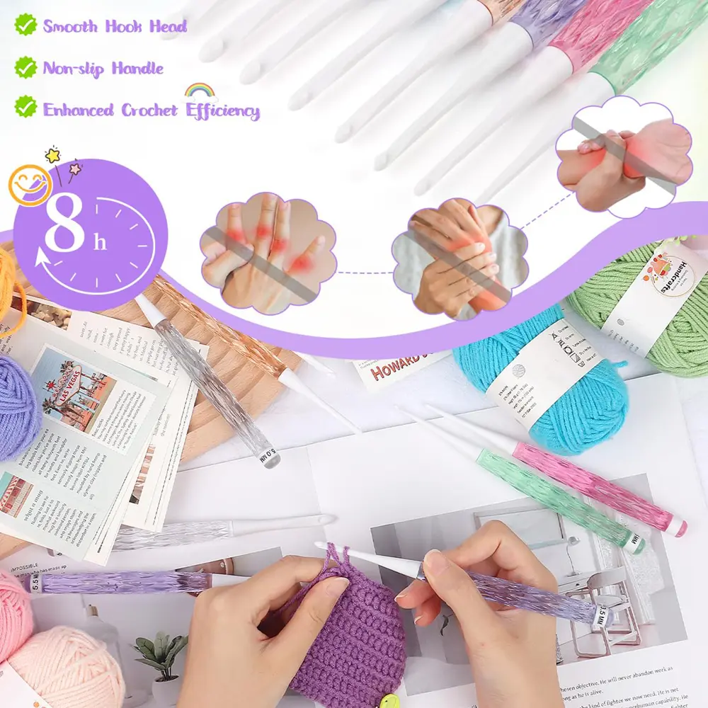 8Pcs/set Color Crochet Hook Kit Ergonomic Crochet Hook for Beginner Knitting Sweater DIY Knitting Tool