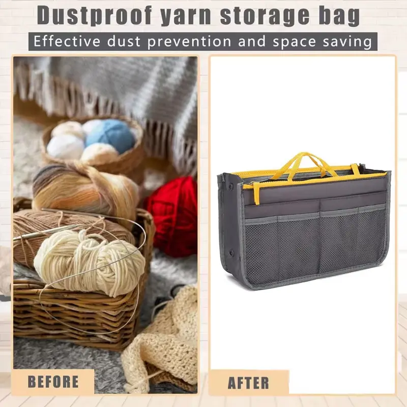 Dual Zippered Tote Bag Organizer Insert Handbag Organizer Insert with 13 Pockets Multi-Functional Storage Bag for Both Men Women