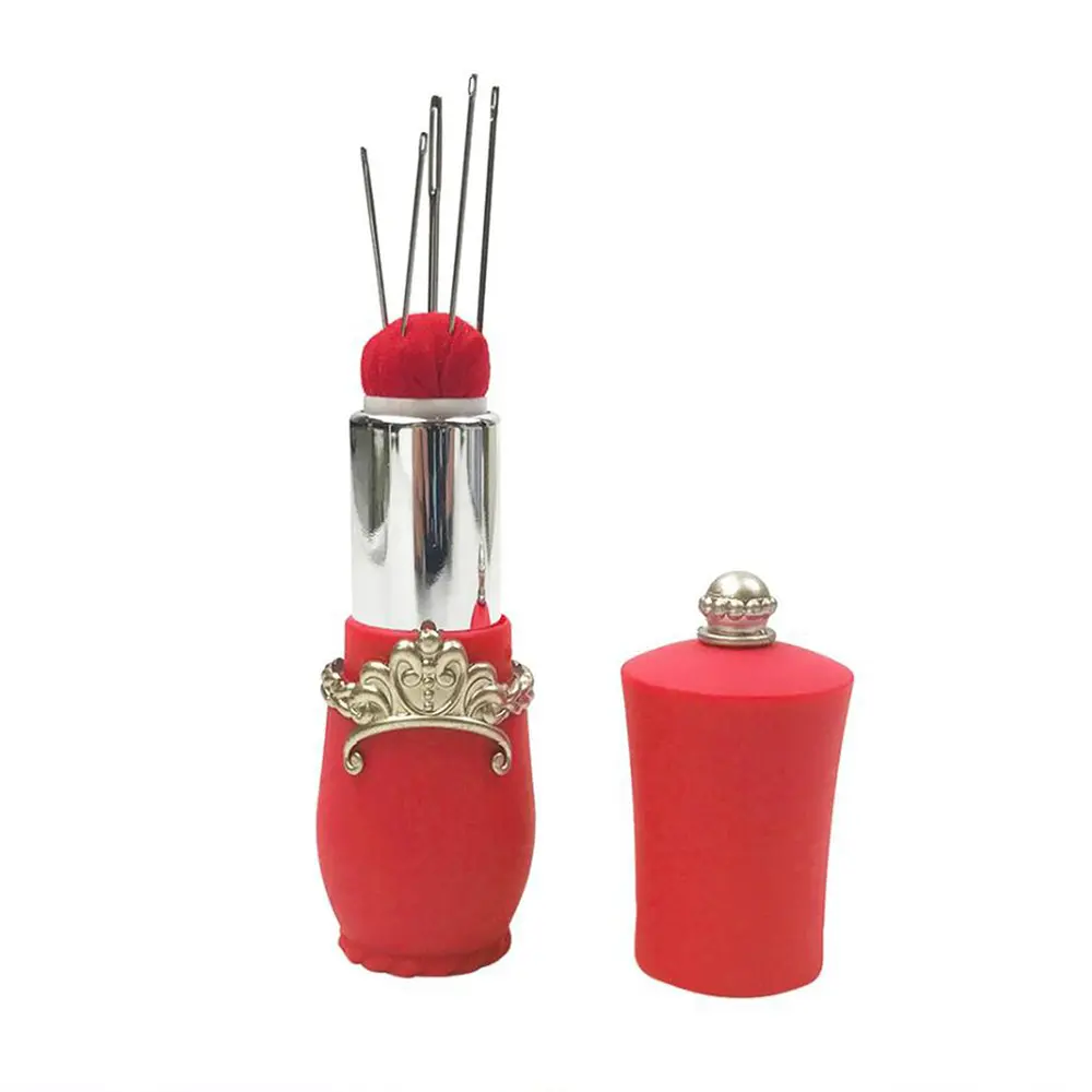 Lipstick Pincushion Sewing Needle Case with 5pcs Hand Needles for DIY Craft Sewing Tool Purple Black Sewing Supplie Storage