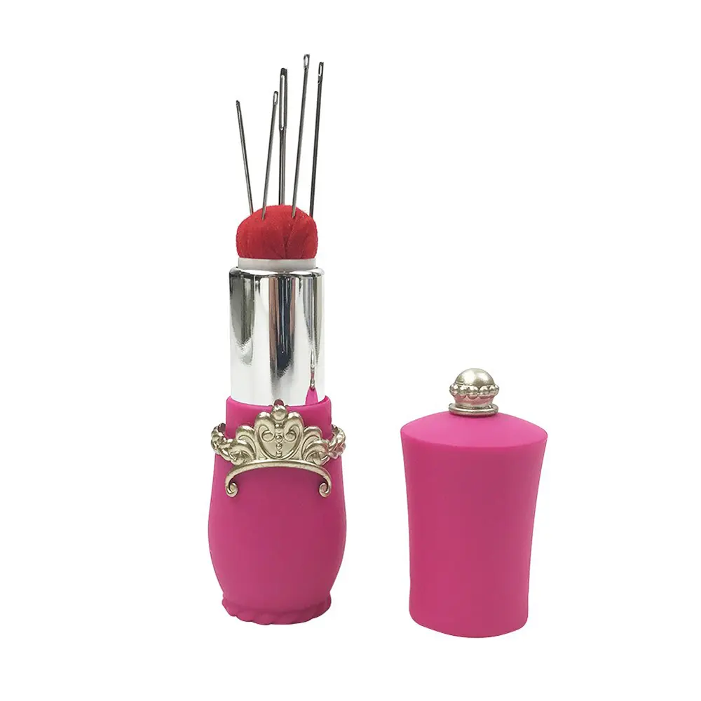 Lipstick Pincushion Sewing Needle Case with 5pcs Hand Needles for DIY Craft Sewing Tool Purple Black Sewing Supplie Storage
