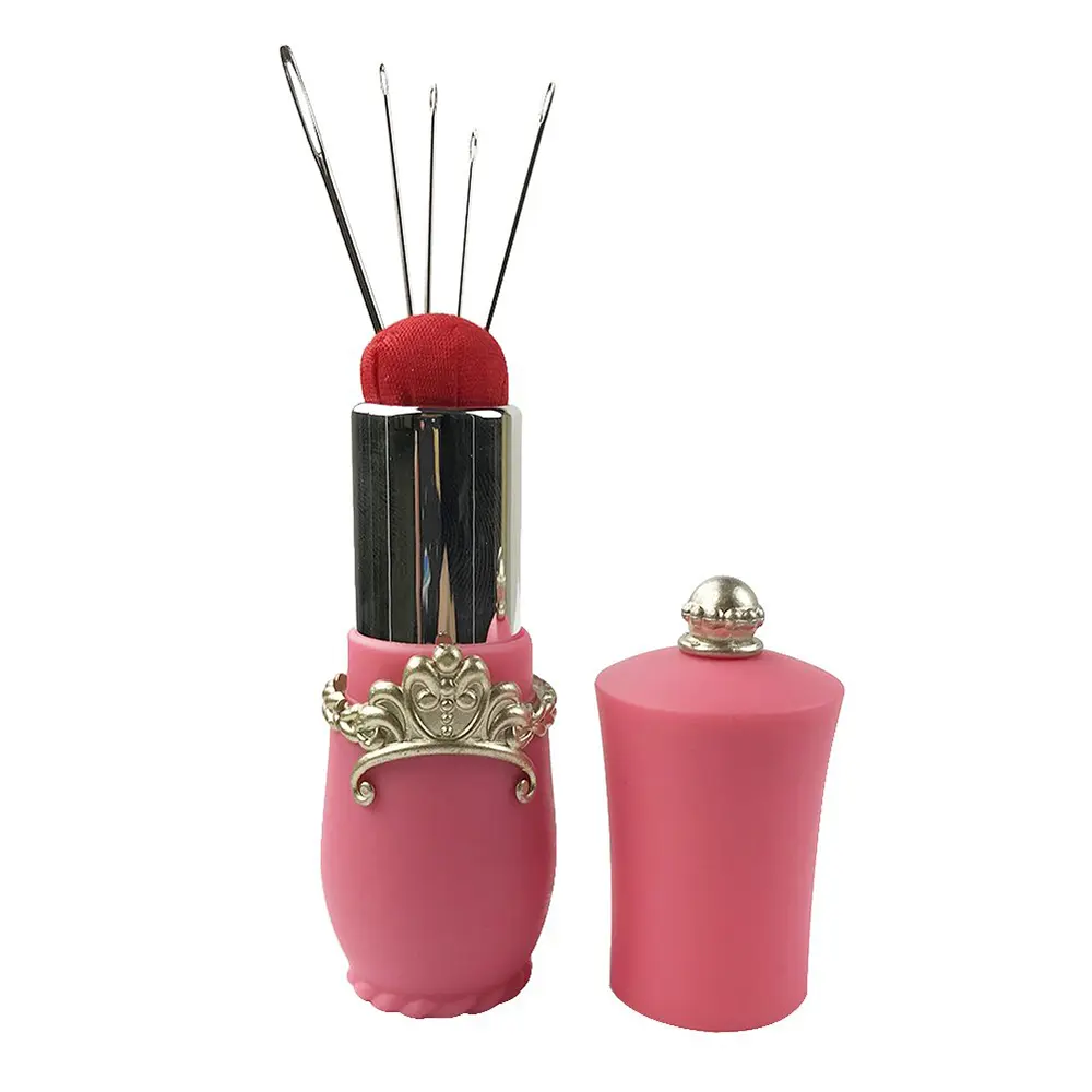 Lipstick Pincushion Sewing Needle Case with 5pcs Hand Needles for DIY Craft Sewing Tool Purple Black Sewing Supplie Storage