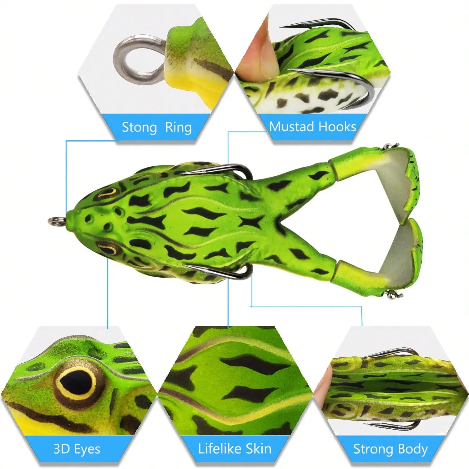 5pcs/box Frog Lure Bass Trout Fishing Lures Kit Set Realistic Prop Frog Soft Swimbait Floating Bait with Weedless Hooks for Fres
