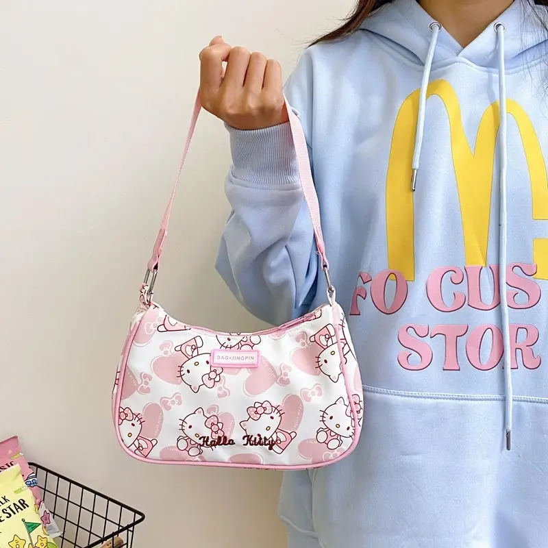 Sanrio Hello Kitty Women's Armpit Bag Y2K Sanrio Kuromi Mymelody Messenger Tote Bag Cute Girl Shoulder Bag Wallet Tote Bag