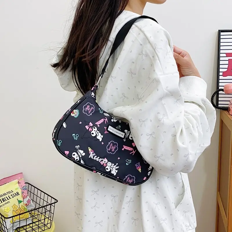 Sanrio Hello Kitty Women's Armpit Bag Y2K Sanrio Kuromi Mymelody Messenger Tote Bag Cute Girl Shoulder Bag Wallet Tote Bag