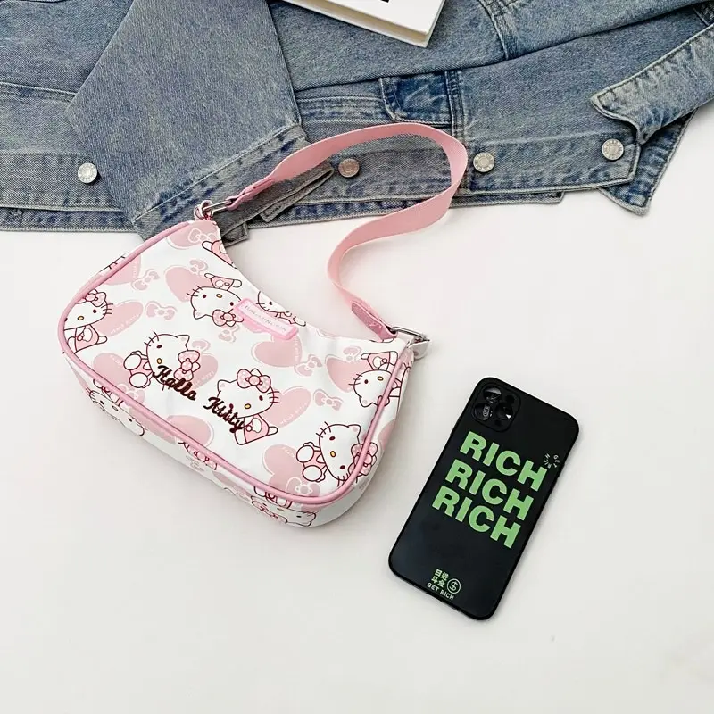 Sanrio Hello Kitty Women's Armpit Bag Y2K Sanrio Kuromi Mymelody Messenger Tote Bag Cute Girl Shoulder Bag Wallet Tote Bag