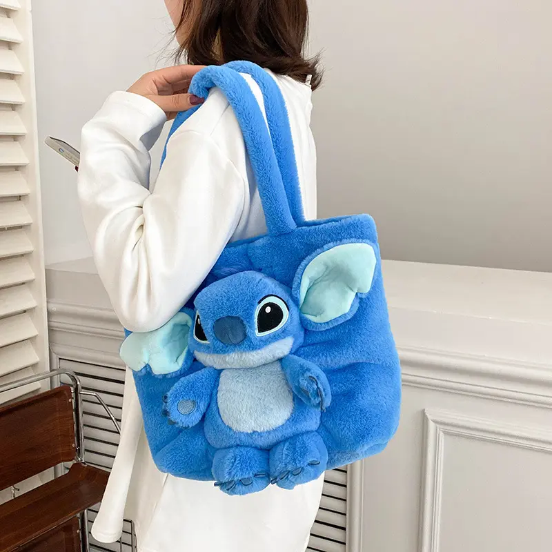 Disney 2025 Stitch Strawberry Bear New Cartoon Plush Doll Shoulder Bag Sweet and Cute Soft Cute Girls Handbag