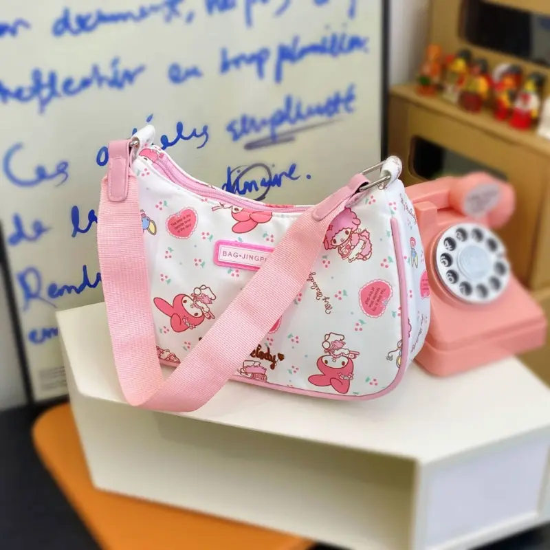 Sanrio Hello Kitty Women's Armpit Bag Y2K Sanrio Kuromi Mymelody Messenger Tote Bag Cute Girl Shoulder Bag Wallet Tote Bag