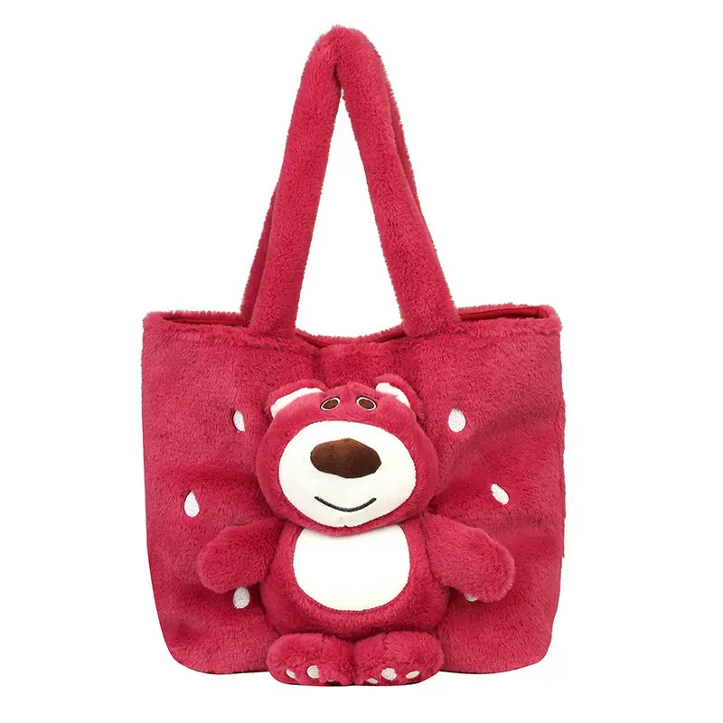 Disney 2025 Stitch Strawberry Bear New Cartoon Plush Doll Shoulder Bag Sweet and Cute Soft Cute Girls Handbag