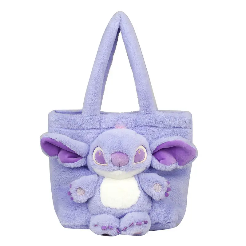 Disney 2025 Stitch Strawberry Bear New Cartoon Plush Doll Shoulder Bag Sweet and Cute Soft Cute Girls Handbag
