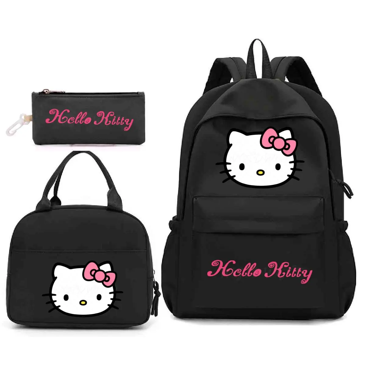 Cartoon Hello Kitty 3pcs Set Backpack Children Teenger Schoolbags Cute Cartoon Hello Kitty Pencil Bag Insulated Lunch Bags 3PCS