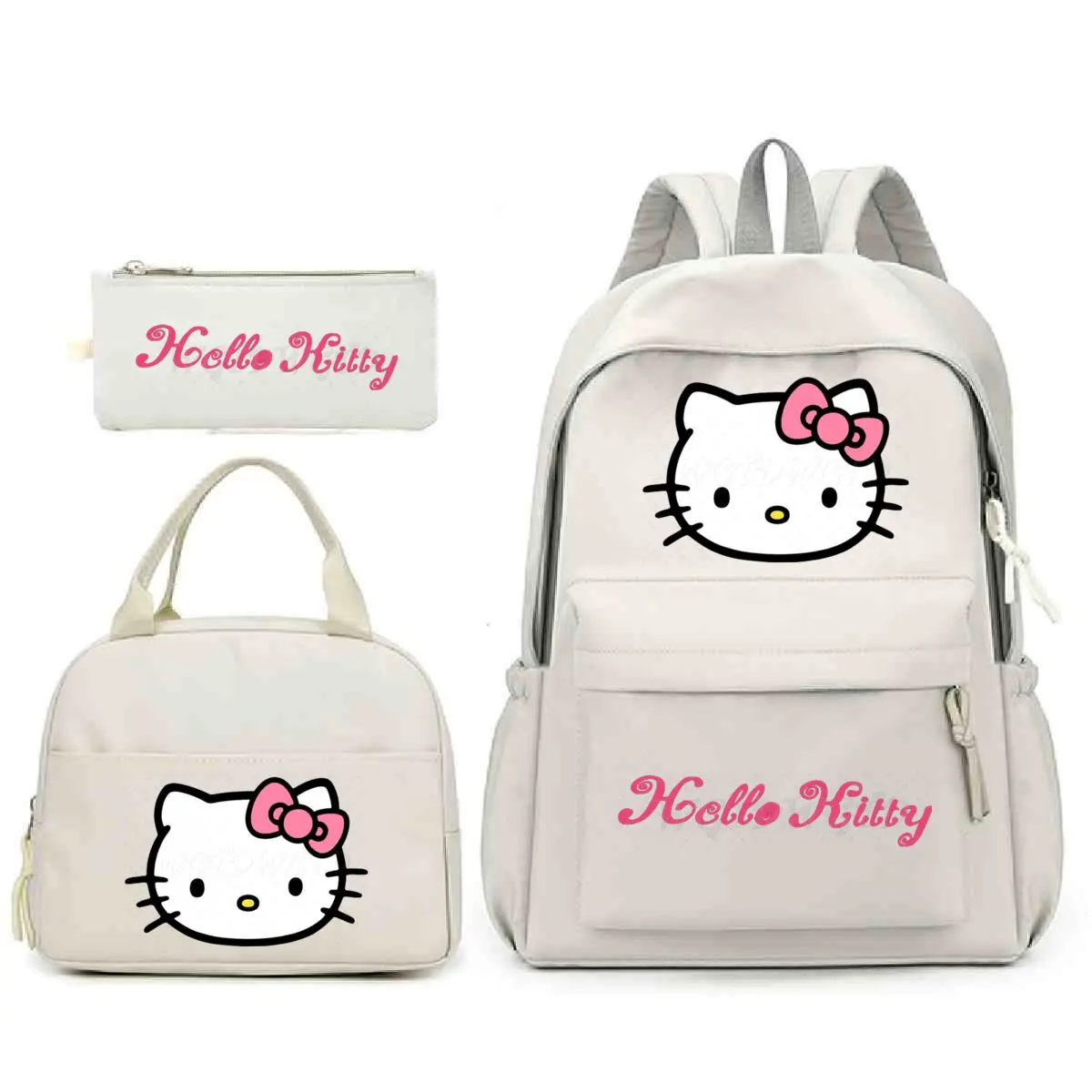 Cartoon Hello Kitty 3pcs Set Backpack Children Teenger Schoolbags Cute Cartoon Hello Kitty Pencil Bag Insulated Lunch Bags 3PCS