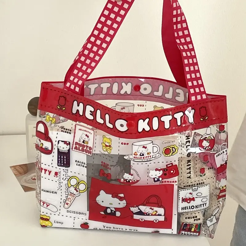 Girl Kitty Cat PVC Handbag Cute Transparent Waterproof Large Capacity Swimming Bag