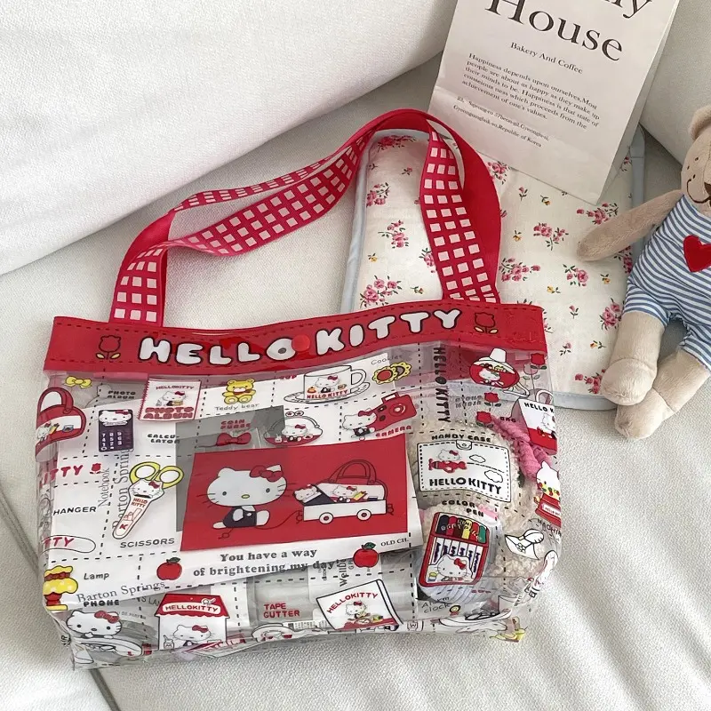 Girl Kitty Cat PVC Handbag Cute Transparent Waterproof Large Capacity Swimming Bag