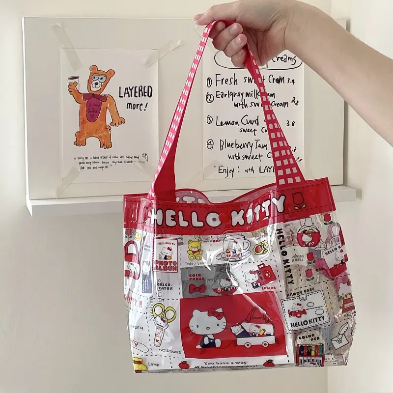Girl Kitty Cat PVC Handbag Cute Transparent Waterproof Large Capacity Swimming Bag