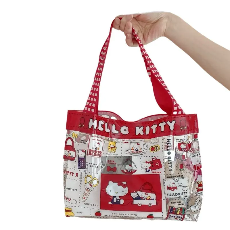 Girl Kitty Cat PVC Handbag Cute Transparent Waterproof Large Capacity Swimming Bag