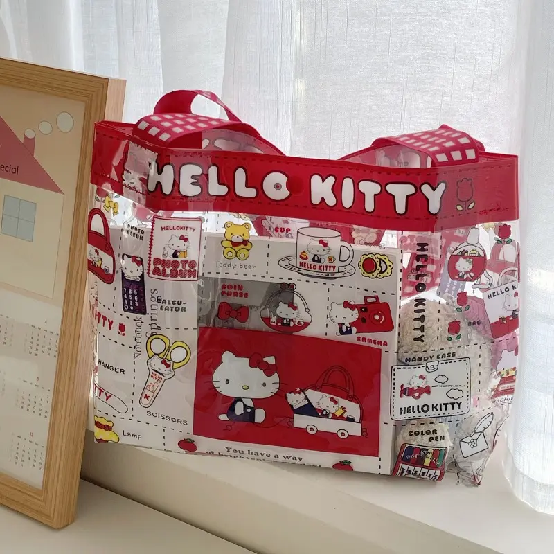 Girl Kitty Cat PVC Handbag Cute Transparent Waterproof Large Capacity Swimming Bag