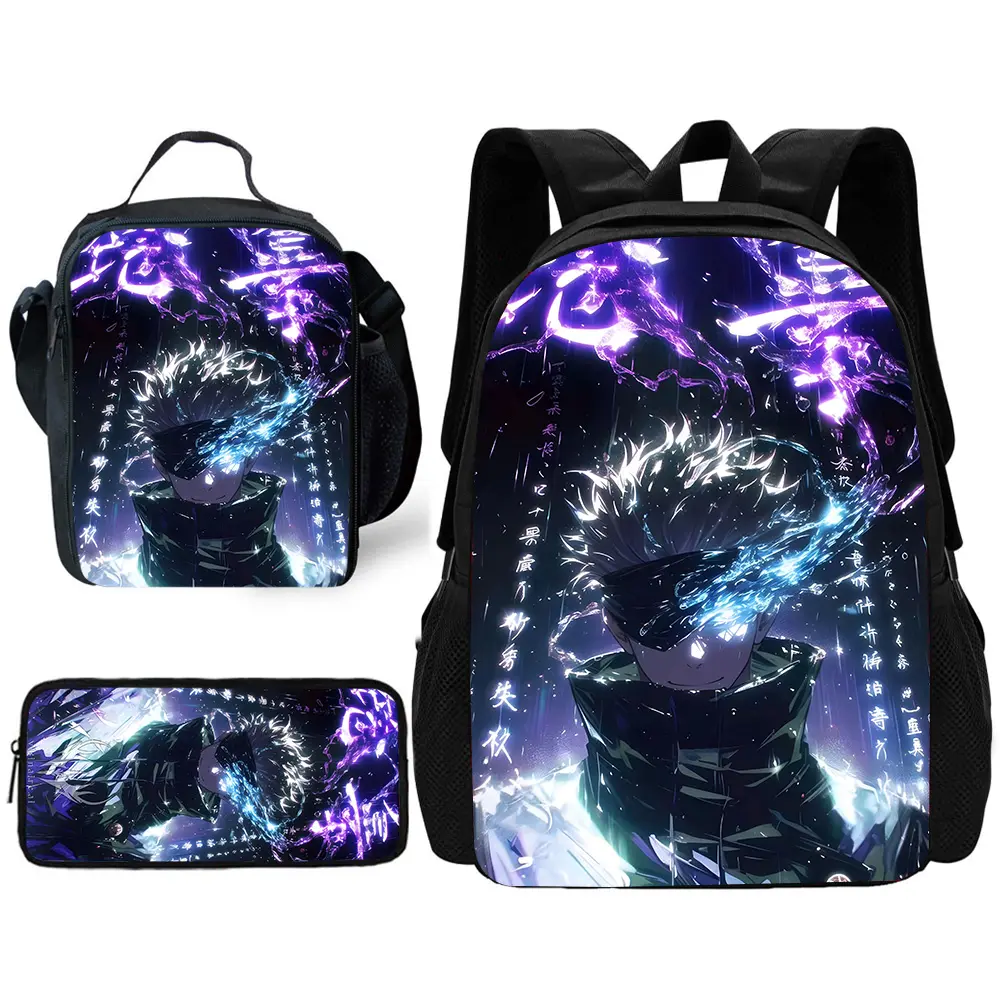 Child School Anime Jujutsu Kaisen Gojo Satoru Backpack with Lunch Bags ,Pencil Bags ,School Bags for Boys Girls Best Gift