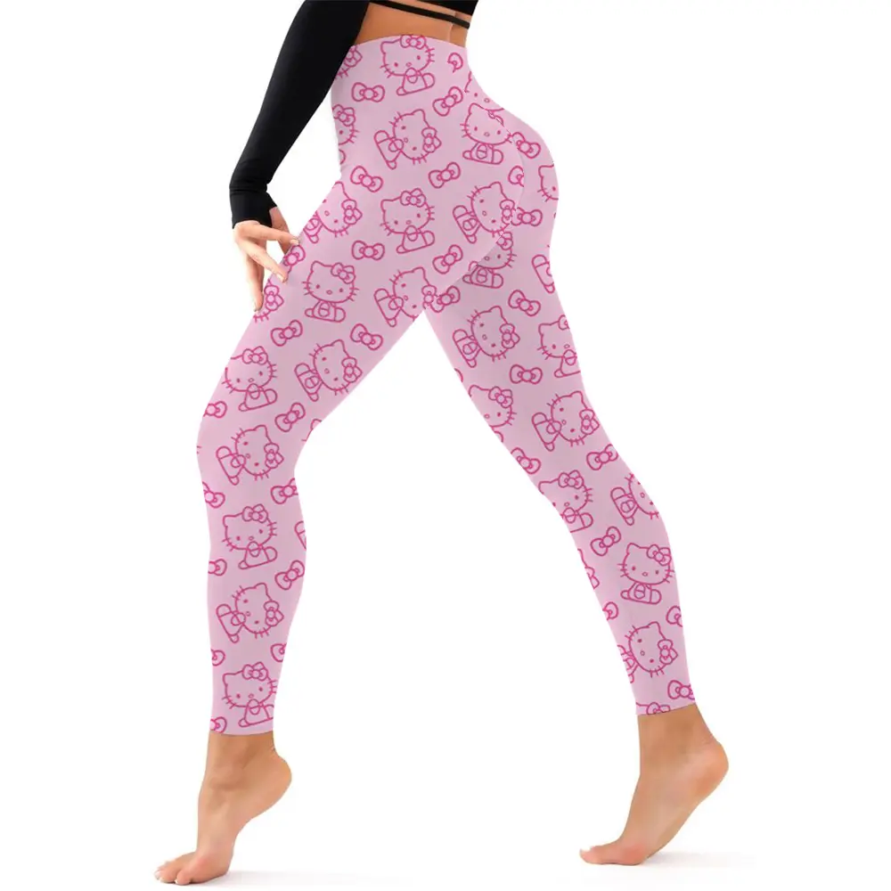 Hello Kitty print Yoga Pants Gym Leggings Women Girl Fitness Soft Tights High Waist Elastic Breathable No T Line Sports Pants