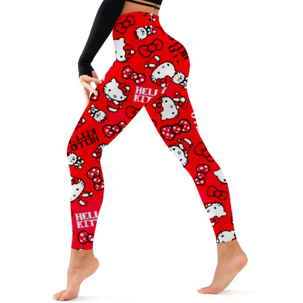 Hello Kitty print Yoga Pants Gym Leggings Women Girl Fitness Soft Tights High Waist Elastic Breathable No T Line Sports Pants