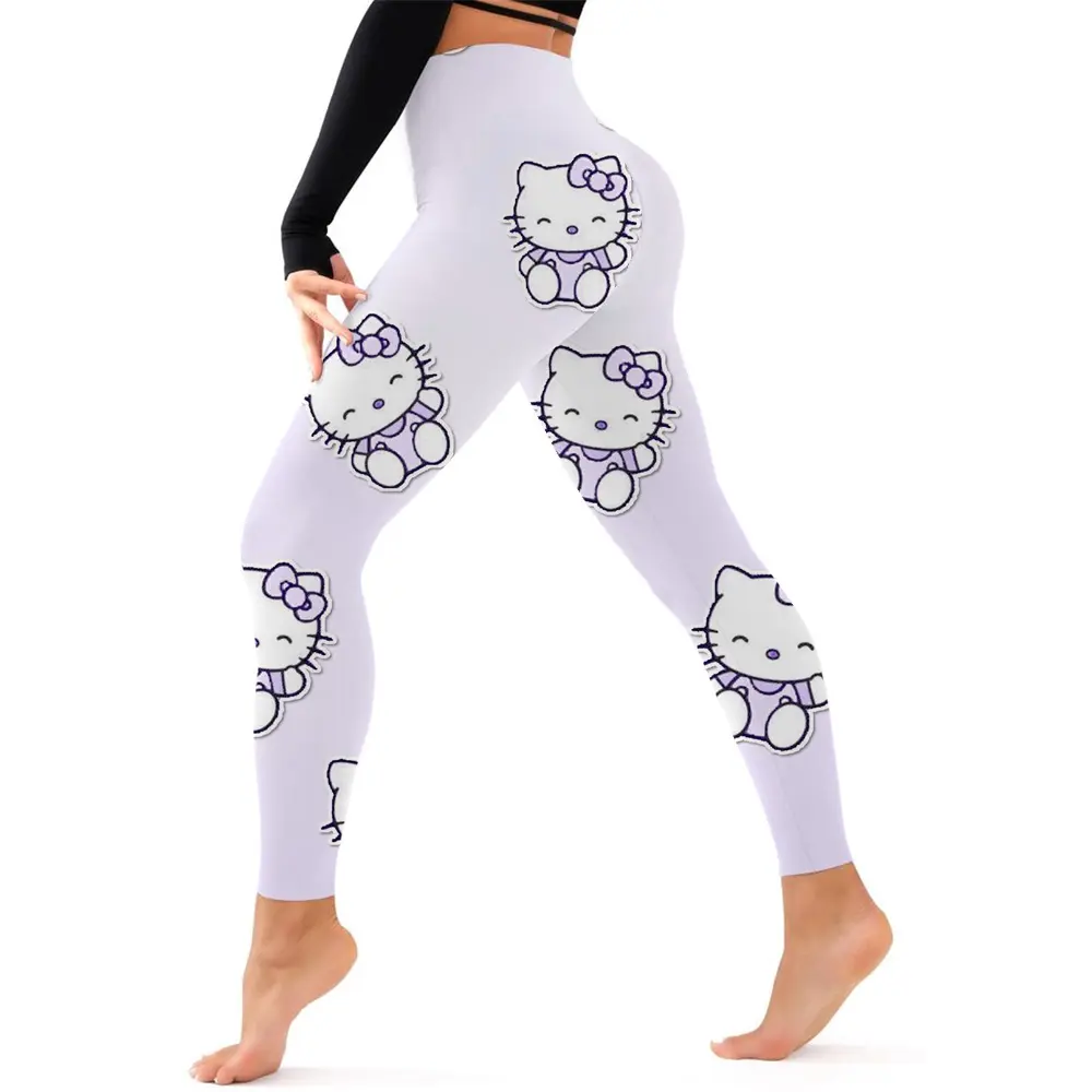 Hello Kitty print Yoga Pants Gym Leggings Women Girl Fitness Soft Tights High Waist Elastic Breathable No T Line Sports Pants