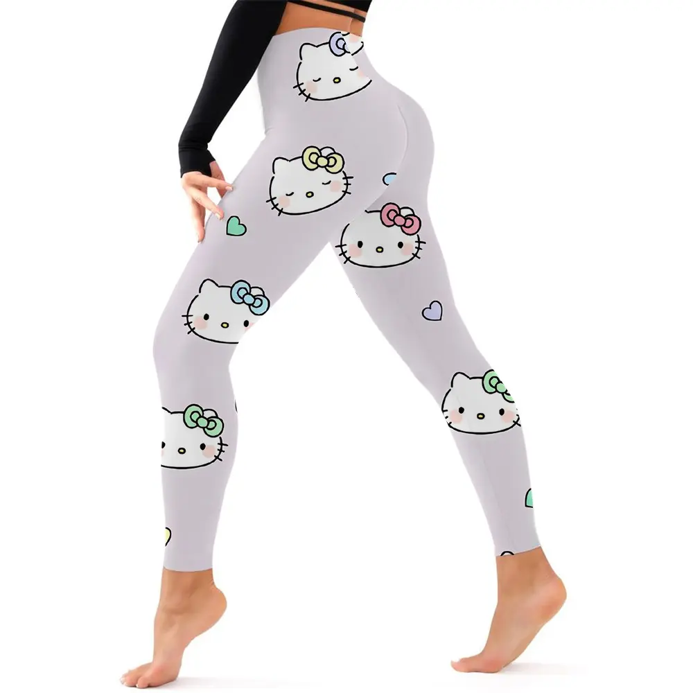 Hello Kitty print Yoga Pants Gym Leggings Women Girl Fitness Soft Tights High Waist Elastic Breathable No T Line Sports Pants