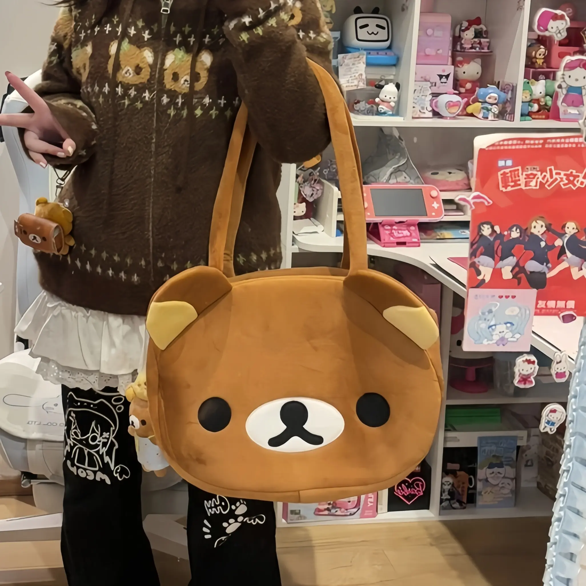 Cute Rilakkuma Shoulder Bag Japanese Style Lovely Bear Plush Bag Lolita Messenger Bag for Girl Travelling Bag Birthday Gifts