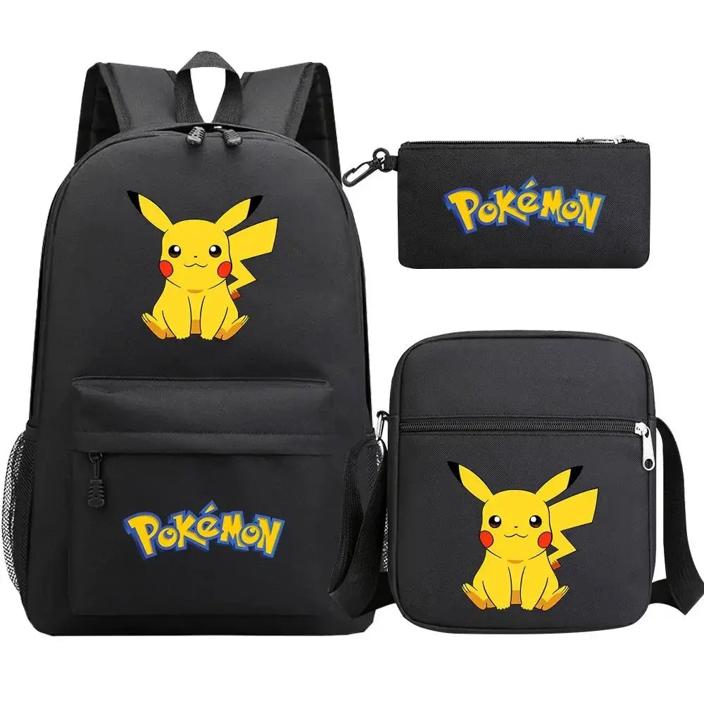 New Pokemon Pikachu 3Pcs Boy Girl Kids School Book Bags Travel Backpack Shoulder  Bag Pen Bags For Men Women