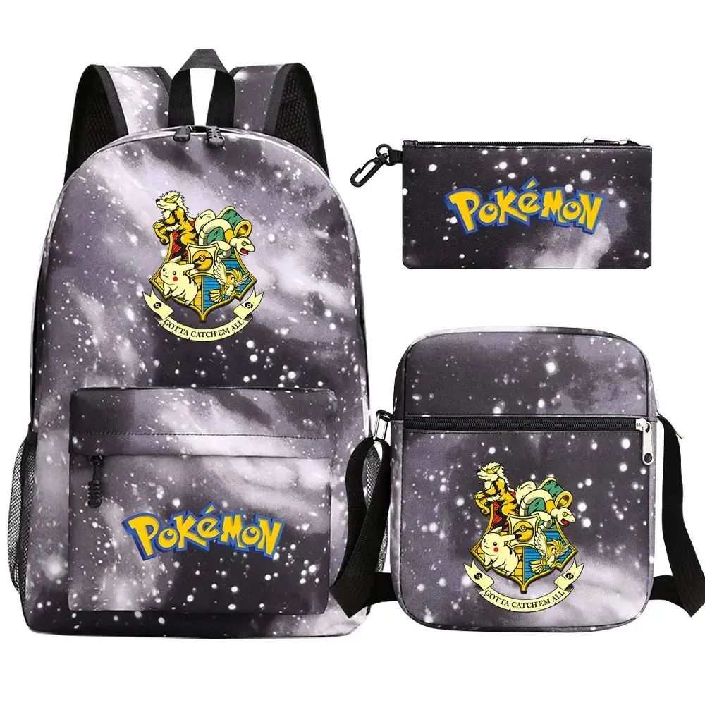 New Pokemon Pikachu 3Pcs Boy Girl Kids School Book Bags Travel Backpack Shoulder  Bag Pen Bags For Men Women