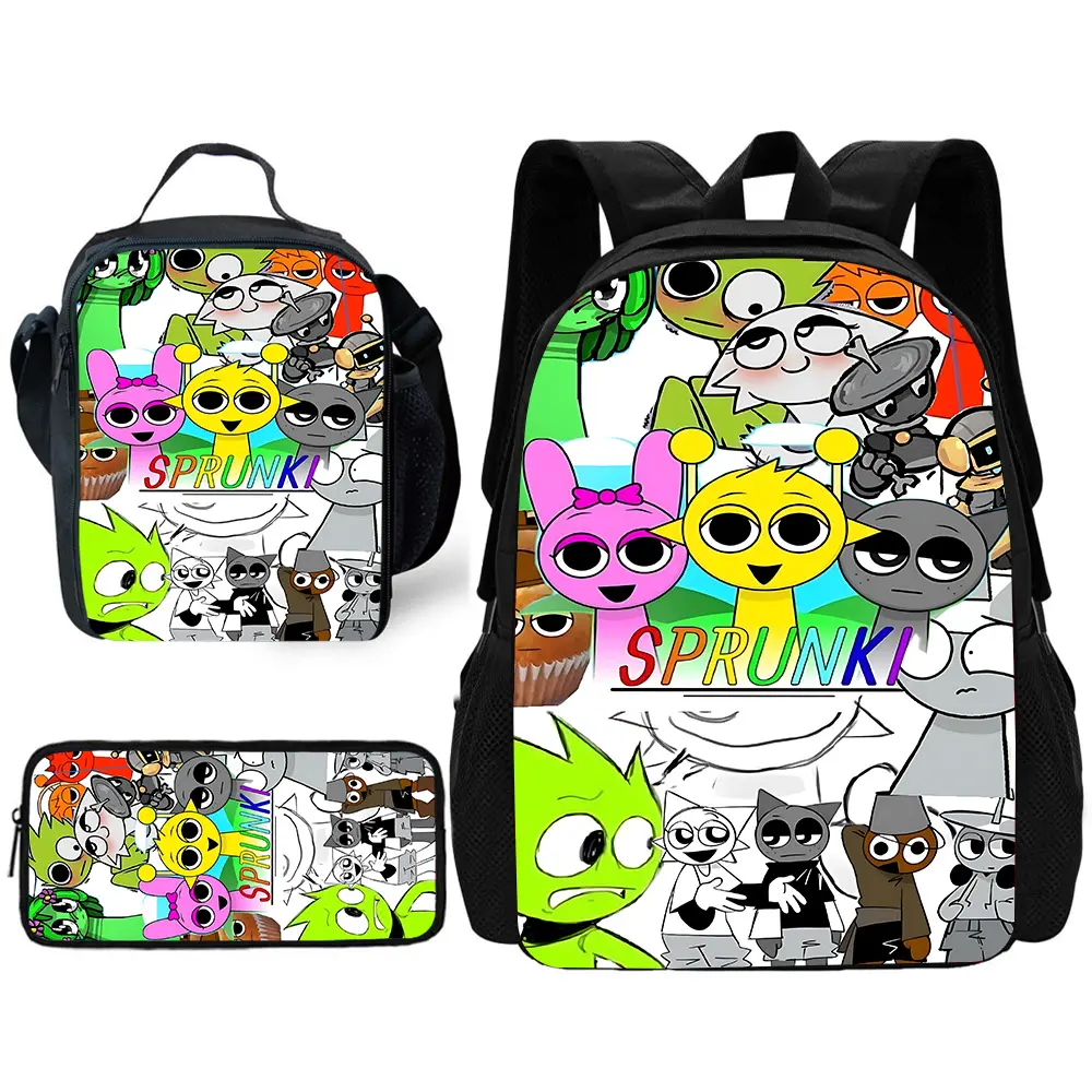 Child School  Kawaii Anime S-SprunkiS Backpack with Lunch Bags ,Pencil Bags ,School Bags for Boys Girls Best Gift