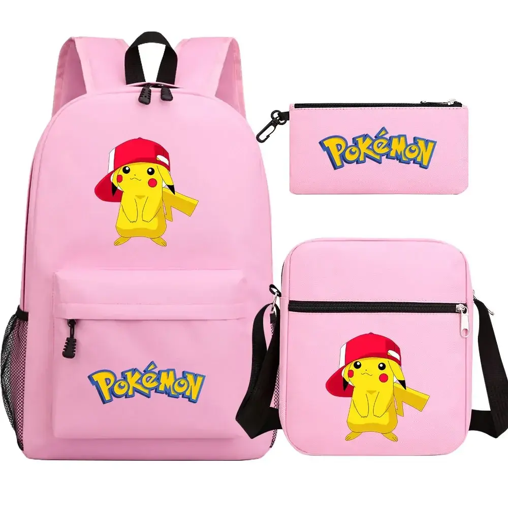 New Pokemon Pikachu 3Pcs Boy Girl Kids School Book Bags Travel Backpack Shoulder  Bag Pen Bags For Men Women