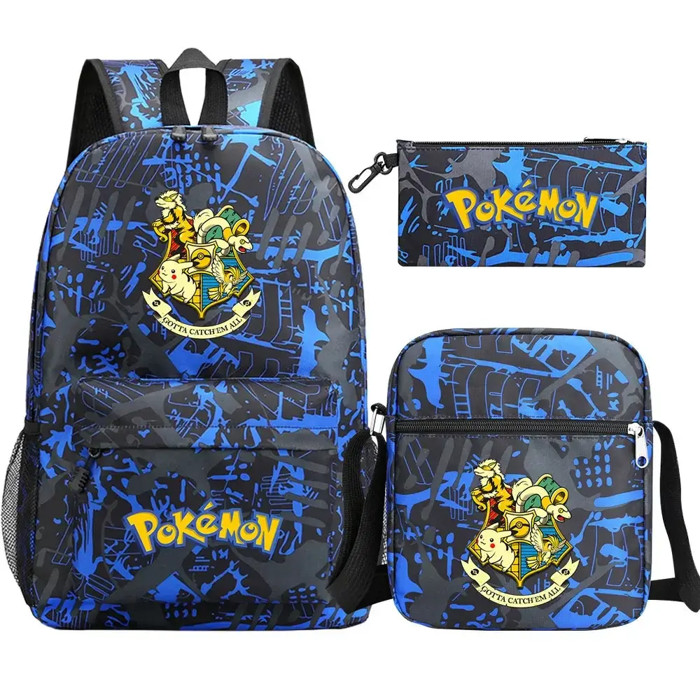 New Pokemon Pikachu 3Pcs Boy Girl Kids School Book Bags Travel Backpack Shoulder  Bag Pen Bags For Men Women