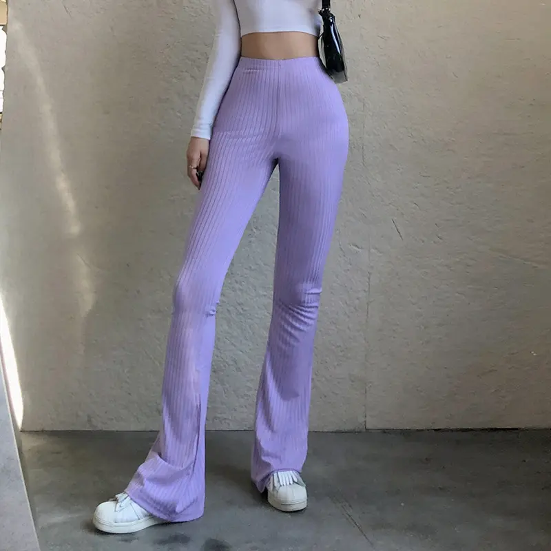 Slim High Waist Capris Sexy Bell Bottom Flare Tights Solid Hot Y2k Women Clothes E Girl Aesthetic Fashion Streetwear Woman Pants