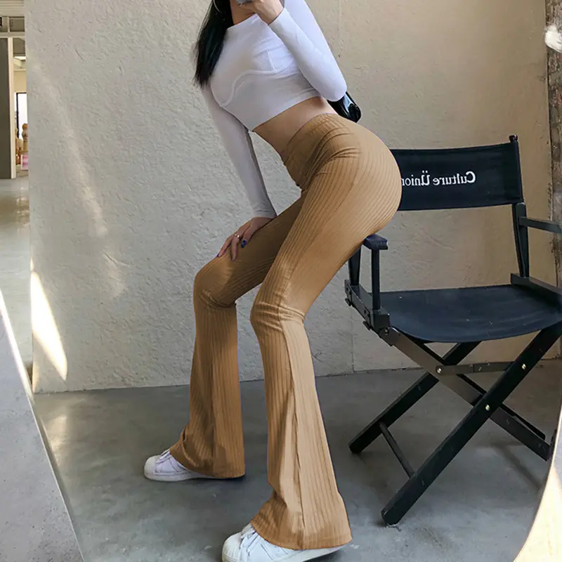 Slim High Waist Capris Sexy Bell Bottom Flare Tights Solid Hot Y2k Women Clothes E Girl Aesthetic Fashion Streetwear Woman Pants